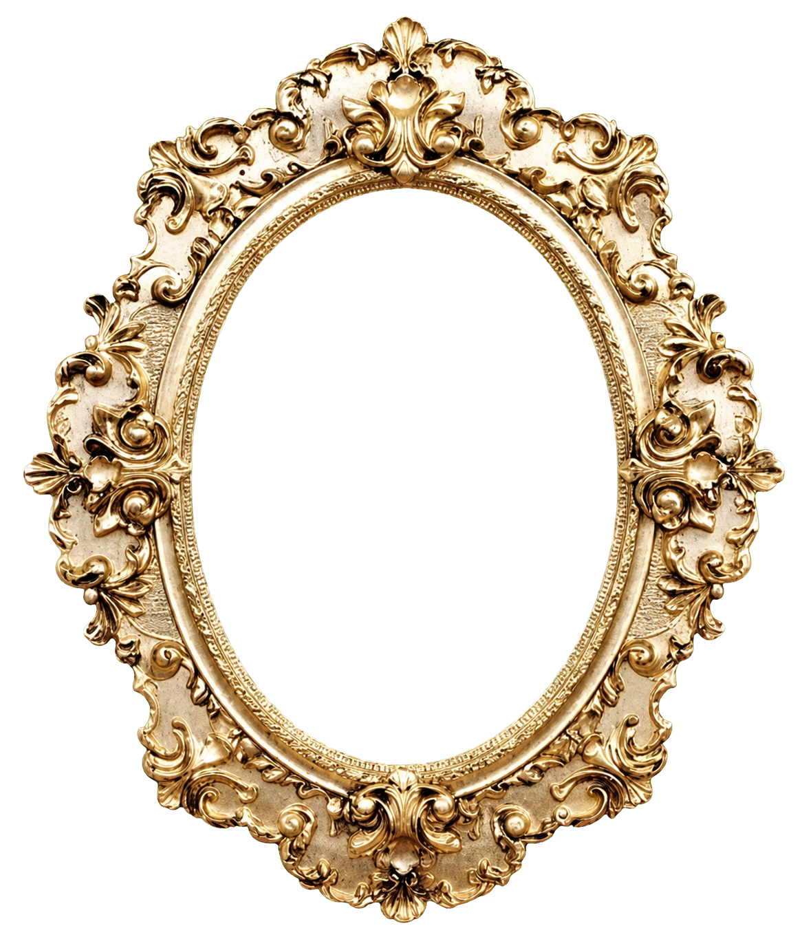 Ornate antique gold frame with a transparent center